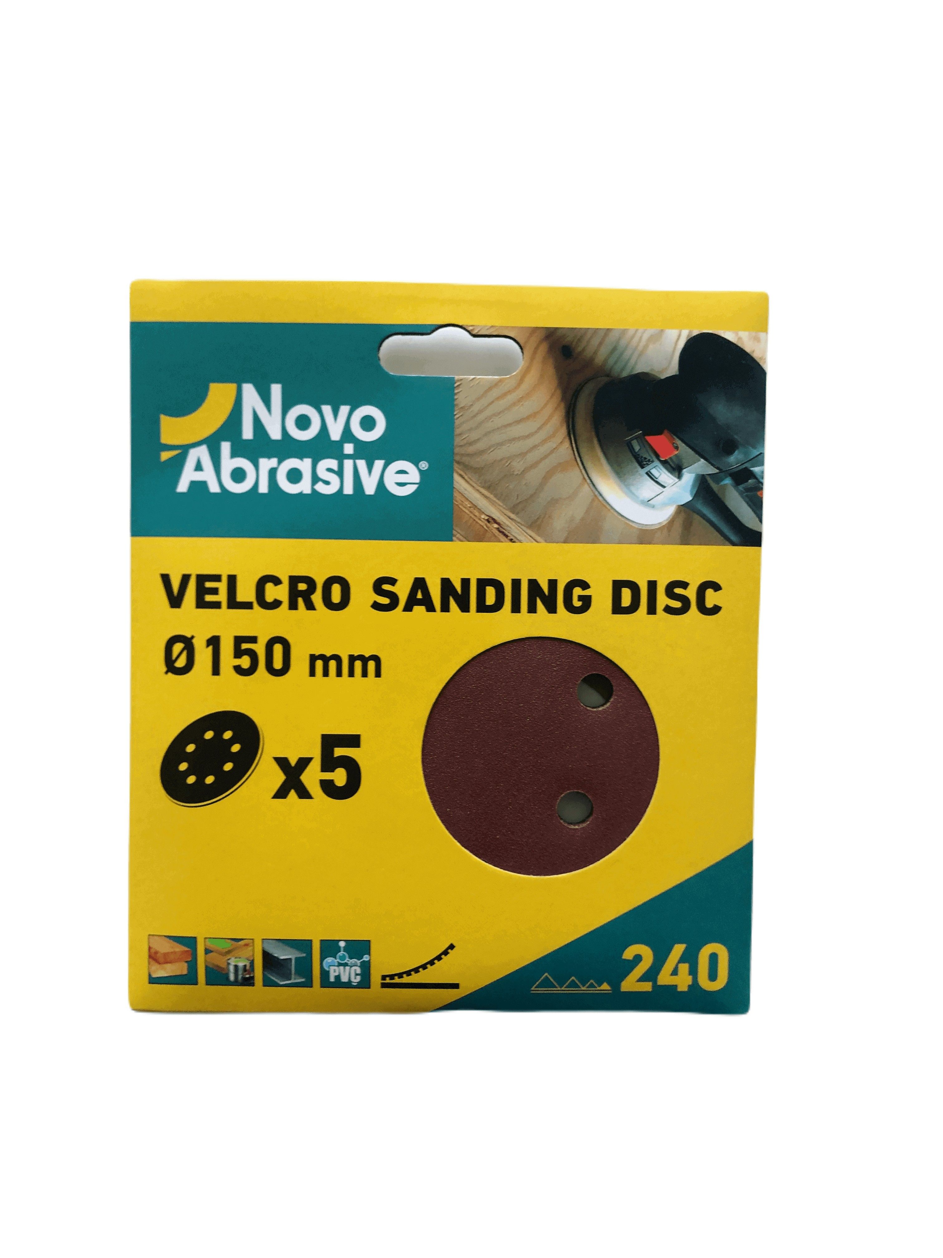 Круг шліфувальний самозачепний NovoAbrasive 150 мм, Р240, 8 отв., упак. 5шт.